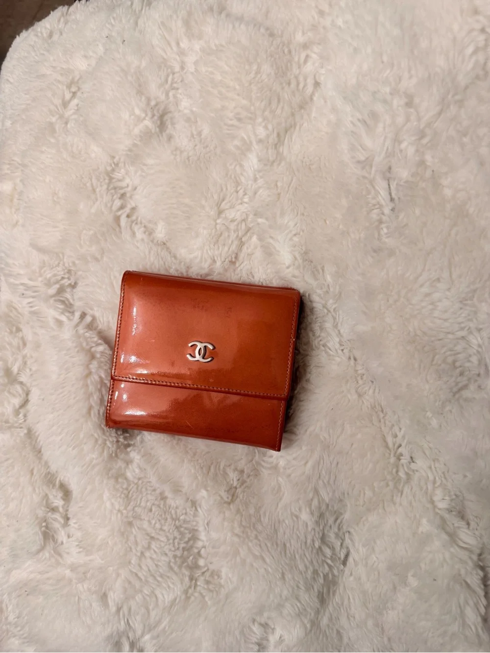 CHANEL Orange Patent Compact CC-Logo Wallet